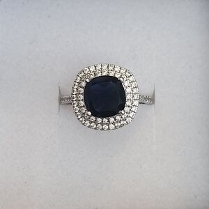 White Gold And Dark Blue Sapphire Ring